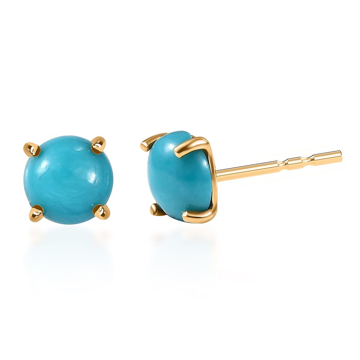 D'Joy Sleeping Beauty Turquoise 1.75 ctw Solitaire Stud Earrings in 18K Vermeil Yellow Gold Over Sterling Silver image number 0