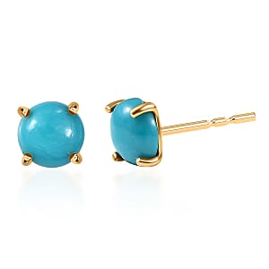 D'Joy Sleeping Beauty Turquoise 1.75 ctw Solitaire Stud Earrings in 18K Vermeil Yellow Gold Over Sterling Silver
