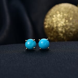 D'Joy Sleeping Beauty Turquoise Solitaire Stud Earrings in 18K Vermeil YG Over Sterling Silver 1.75 ctw