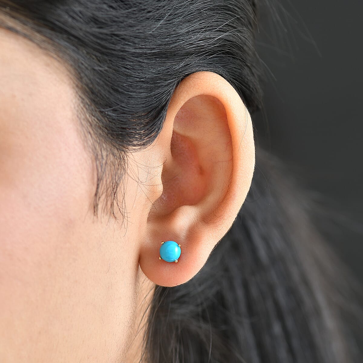 D'Joy Sleeping Beauty Turquoise 1.75 ctw Solitaire Stud Earrings in 18K Vermeil Yellow Gold Over Sterling Silver image number 2