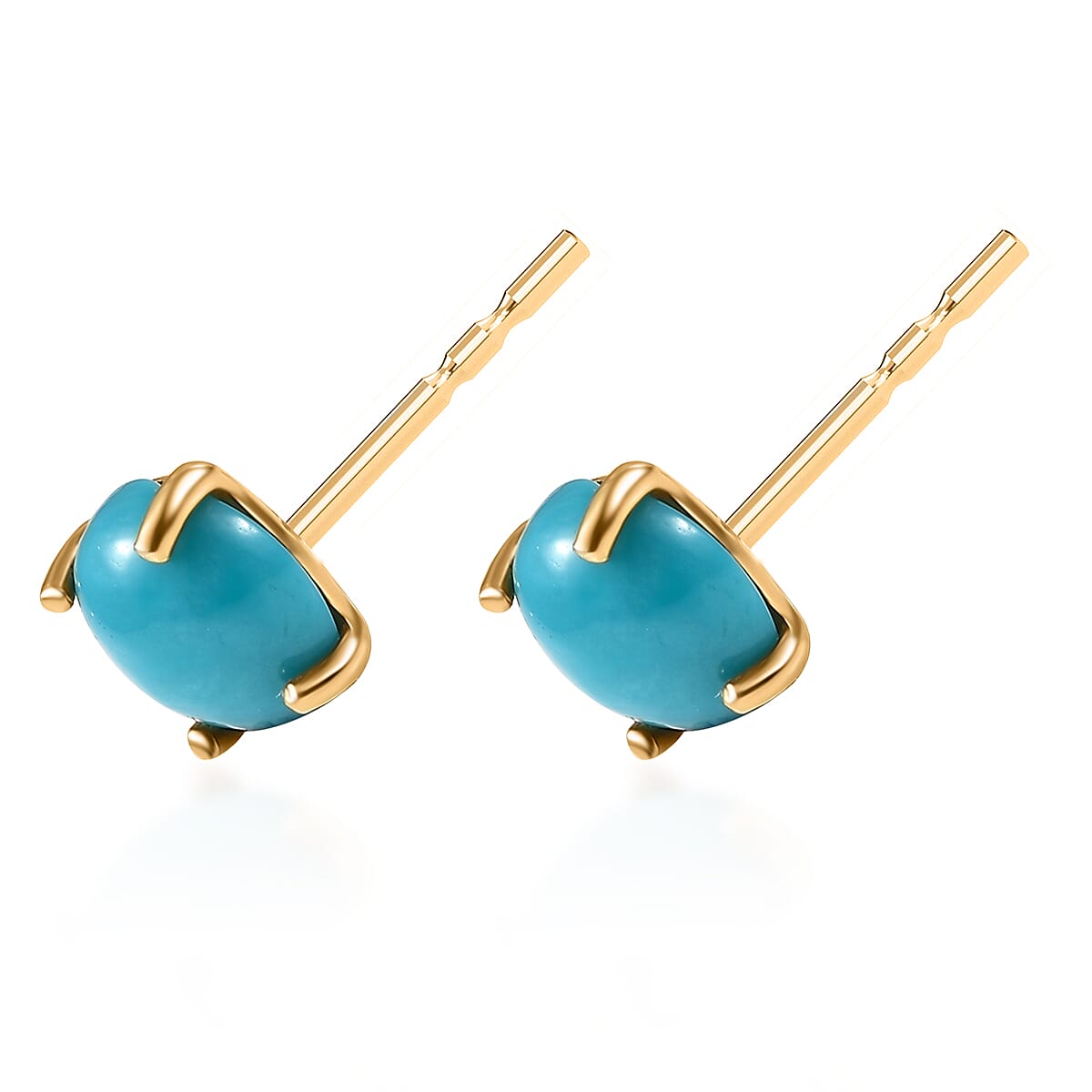 D'Joy Sleeping Beauty Turquoise 1.75 ctw Solitaire Stud Earrings in 18K Vermeil Yellow Gold Over Sterling Silver image number 3