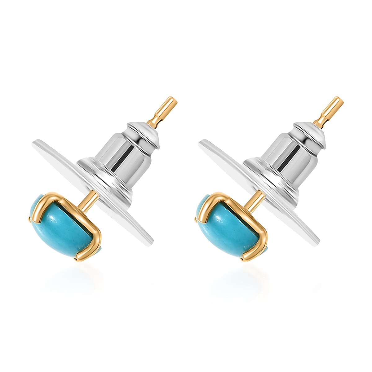 D'Joy Sleeping Beauty Turquoise 1.75 ctw Solitaire Stud Earrings in 18K Vermeil Yellow Gold Over Sterling Silver image number 4