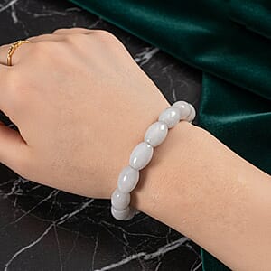 Doorbuster D'Joy Natural Jade 170.00 ctw Rice Beaded Stretch Bracelet (6.50-7.0In)
