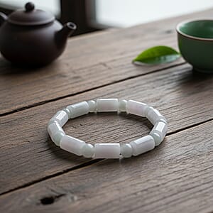 Doorbuster D'Joy Natural Jade 100.00 ctw Pillar Beaded Stretch Bracelet (6.50-7.0In)