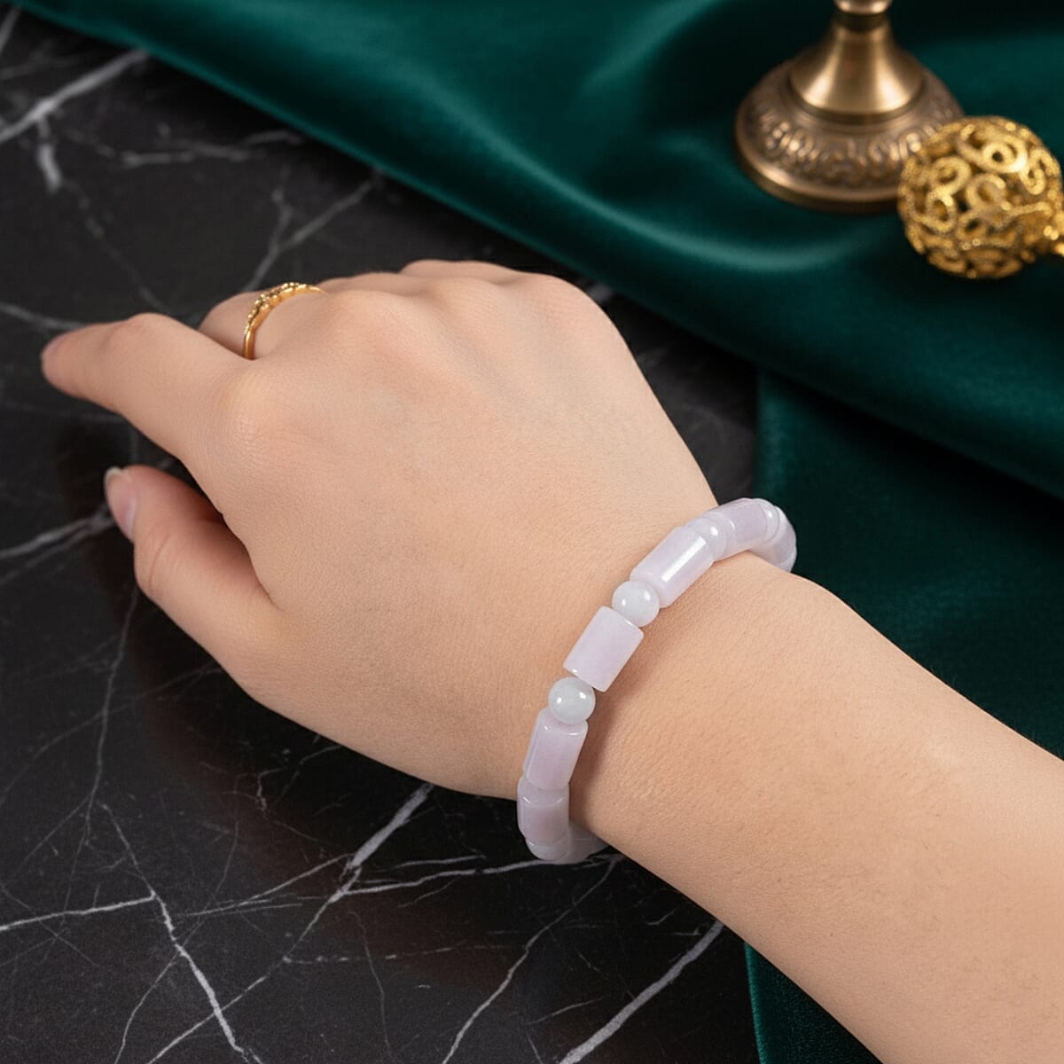 Doorbuster D'Joy Natural Jade 100.00 ctw Pillar Beaded Stretch Bracelet (6.50-7.0In) image number 2