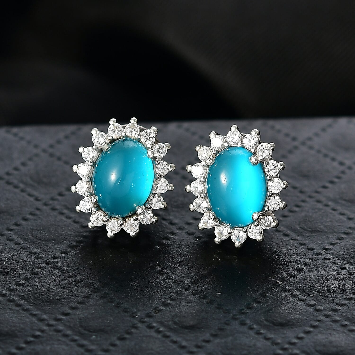 D'Joy Premium Paraiba Moonstone and White Zircon 4.20 ctw Earrings in Platinum Over Sterling Silver
