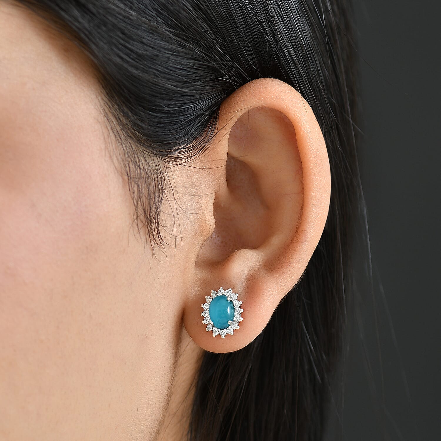D'Joy Premium Paraiba Moonstone and White Zircon 4.20 ctw Earrings in Platinum Over Sterling Silver
