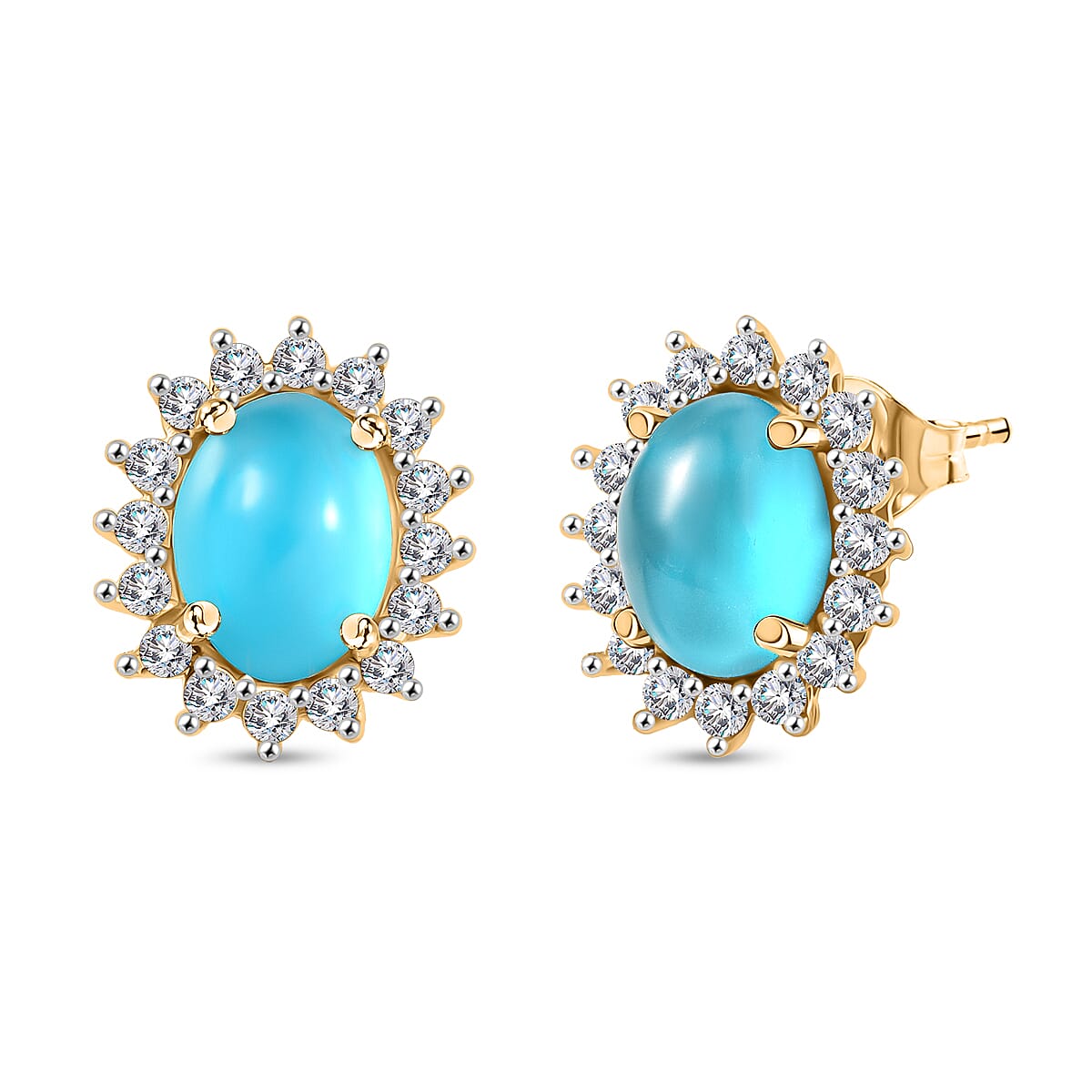 D'Joy Premium Paraiba Moonstone and White Zircon 4.20 ctw Earrings in 18K YG Plated Sterling Silver