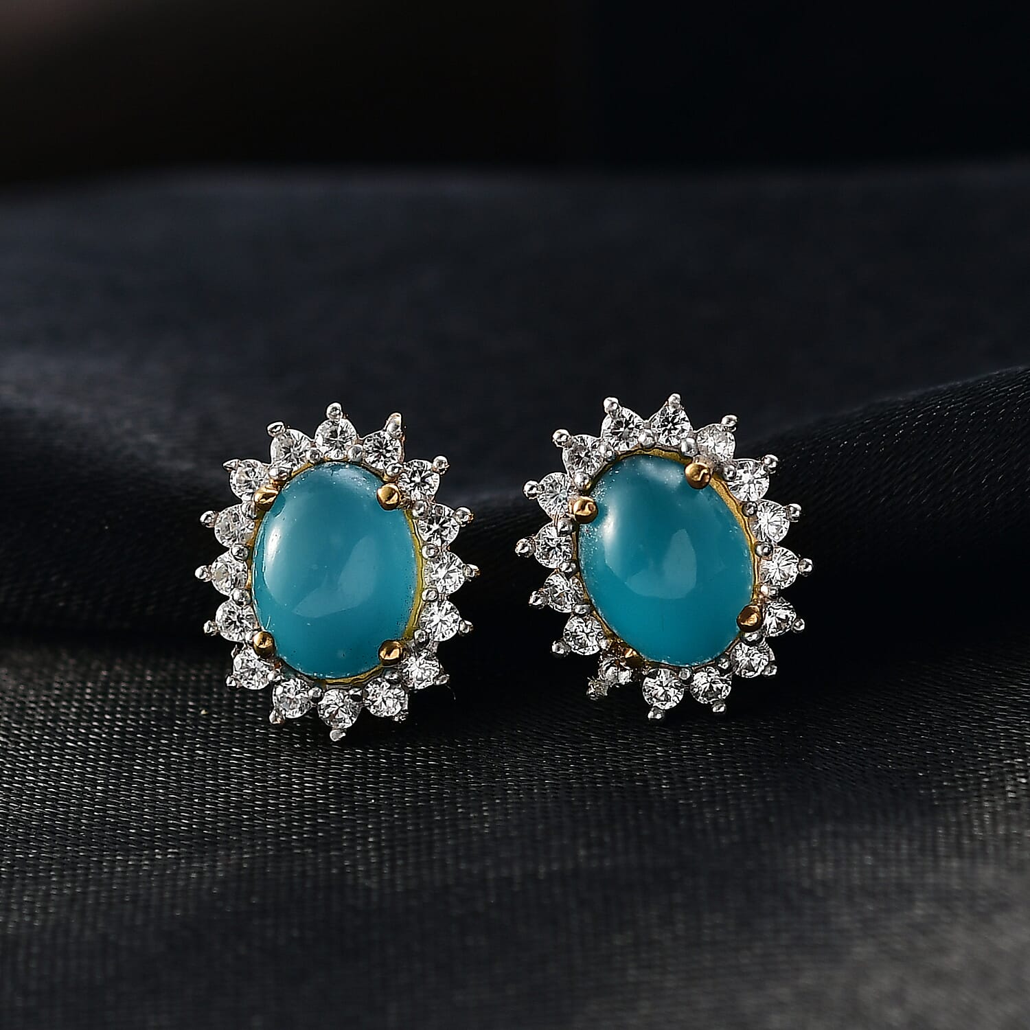 D'Joy Premium Paraiba Moonstone and White Zircon 4.20 ctw Earrings in 18K YG Plated Sterling Silver