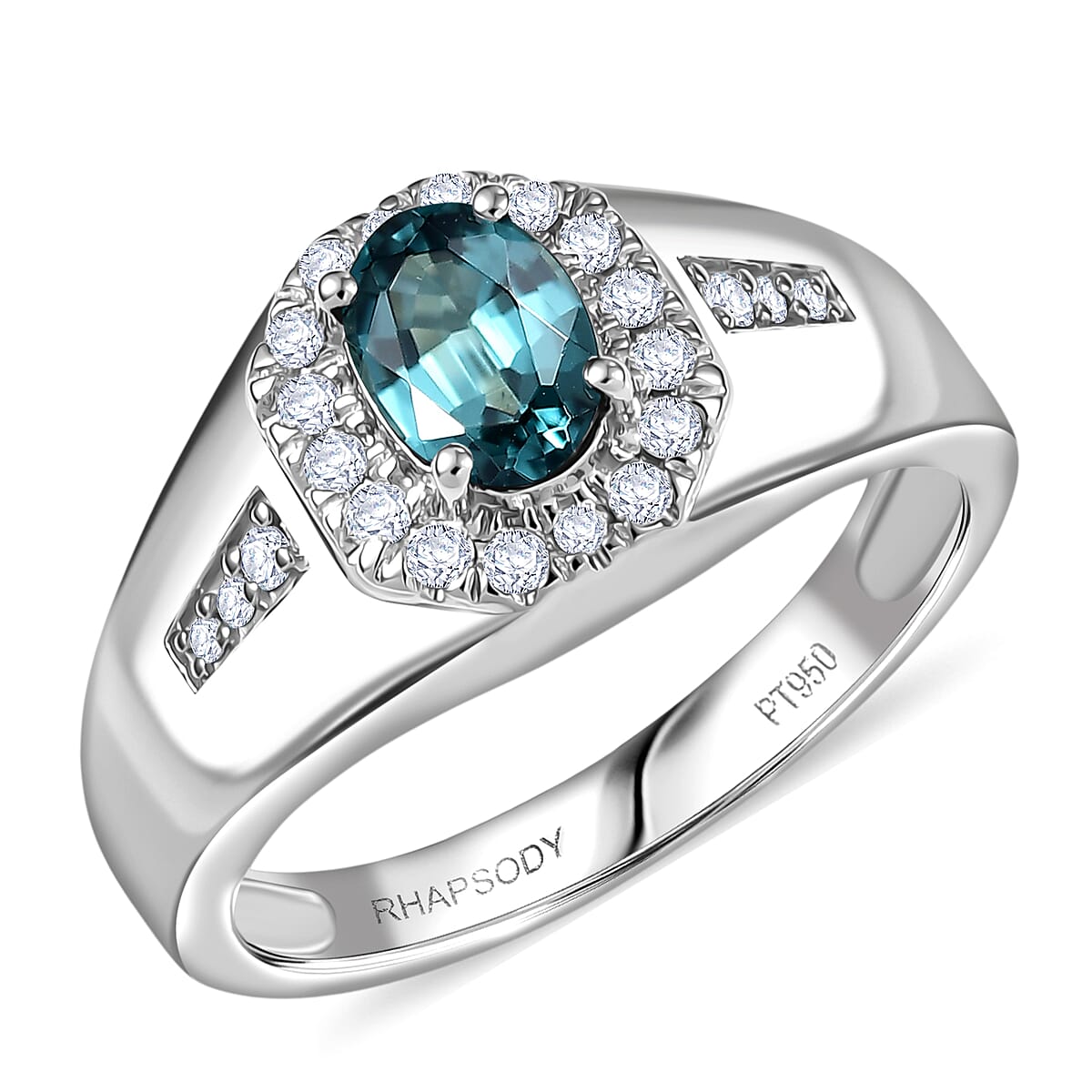 Doorbuster Rhapsody AAAA Lagoon Tourmaline and Diamond E-F VS 1.35 ctw The Sea Heart Men's Ring in 950 Platinum (Size 10.0) 9.10 Grams (Del. in 10-12 Days)  image number 0