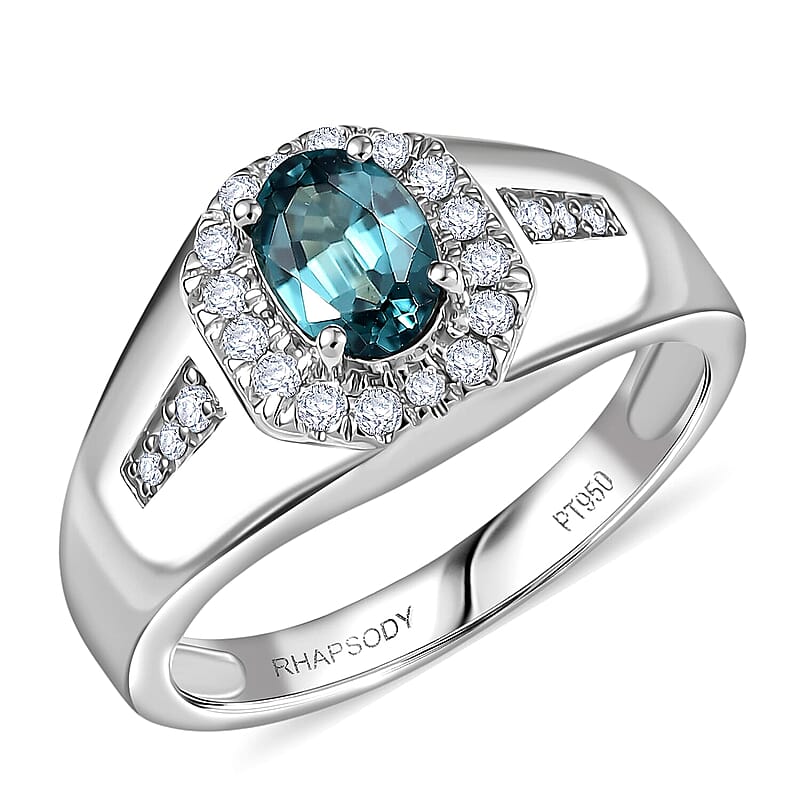 Rhapsody AAAA Lagoon Tourmaline and Diamond E-F VS 1.35 ctw Men's Ring in 950 Platinum (Size 10.0) 9.10 Grams
