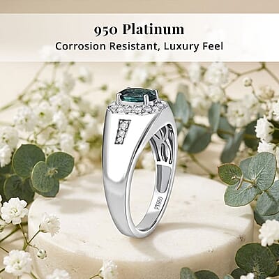 Rhapsody AAAA Lagoon Tourmaline and Diamond E-F VS 1.35 ctw Men's Ring in 950 Platinum (Size 10.0) 9.10 Grams