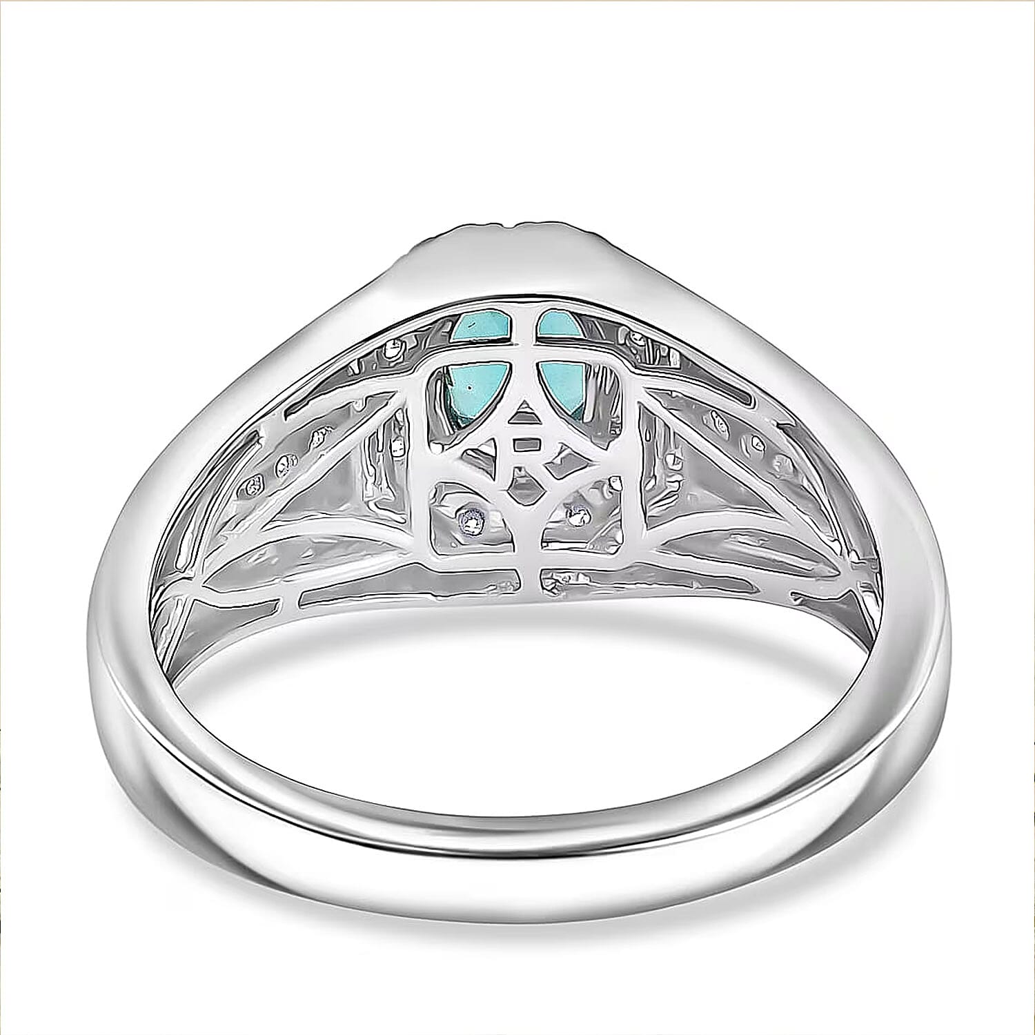 Rhapsody AAAA Lagoon Tourmaline and Diamond E-F VS 1.35 ctw Men's Ring in 950 Platinum (Size 10.0) 9.10 Grams