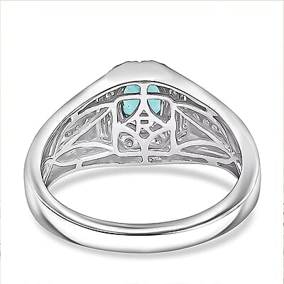 Rhapsody AAAA Lagoon Tourmaline and Diamond E-F VS 1.35 ctw Men's Ring in 950 Platinum (Size 10.0) 9.10 Grams