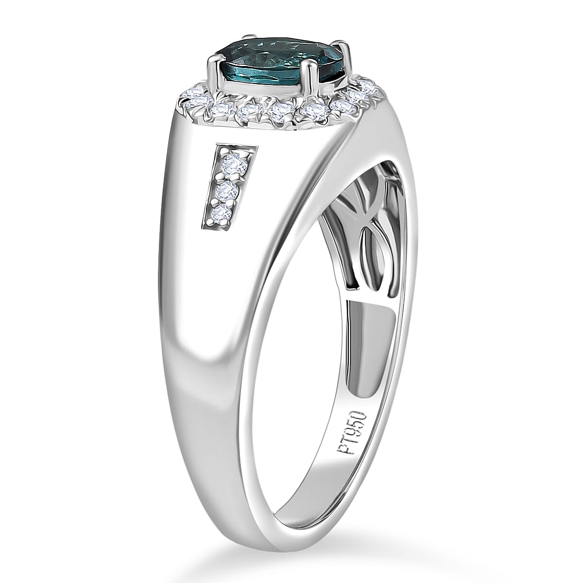 Doorbuster Rhapsody AAAA Lagoon Tourmaline and Diamond E-F VS 1.35 ctw The Sea Heart Men's Ring in 950 Platinum (Size 11.0) 9.10 Grams (Del. in 10-12 Days)  image number 2