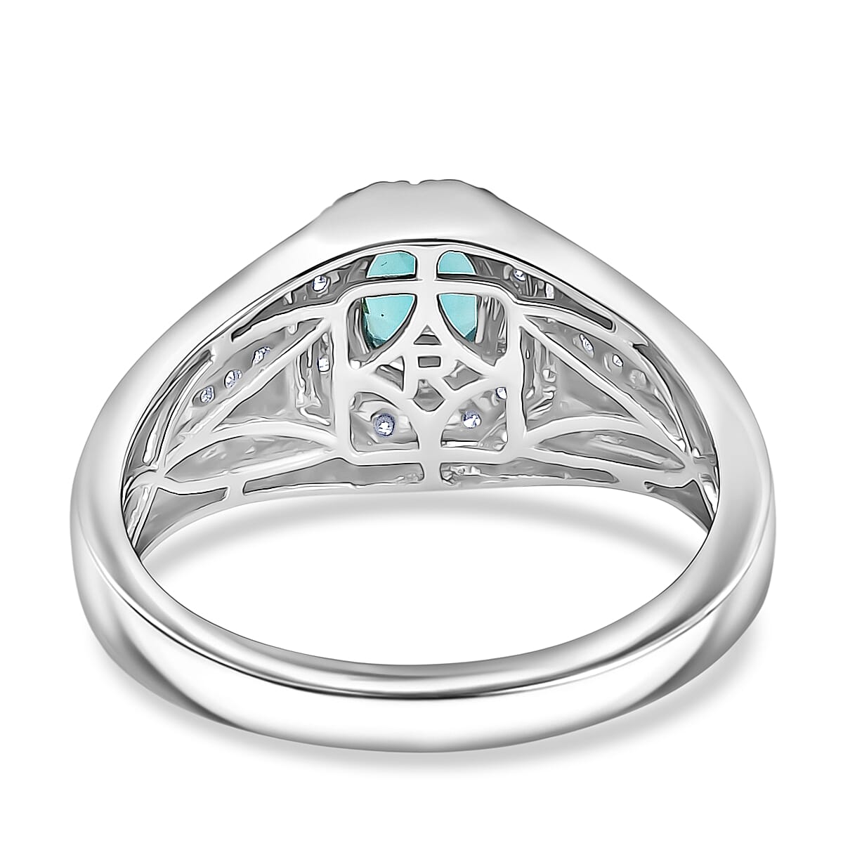 Doorbuster Rhapsody AAAA Lagoon Tourmaline and Diamond E-F VS 1.35 ctw The Sea Heart Men's Ring in 950 Platinum (Size 11.0) 9.10 Grams (Del. in 10-12 Days)  image number 3