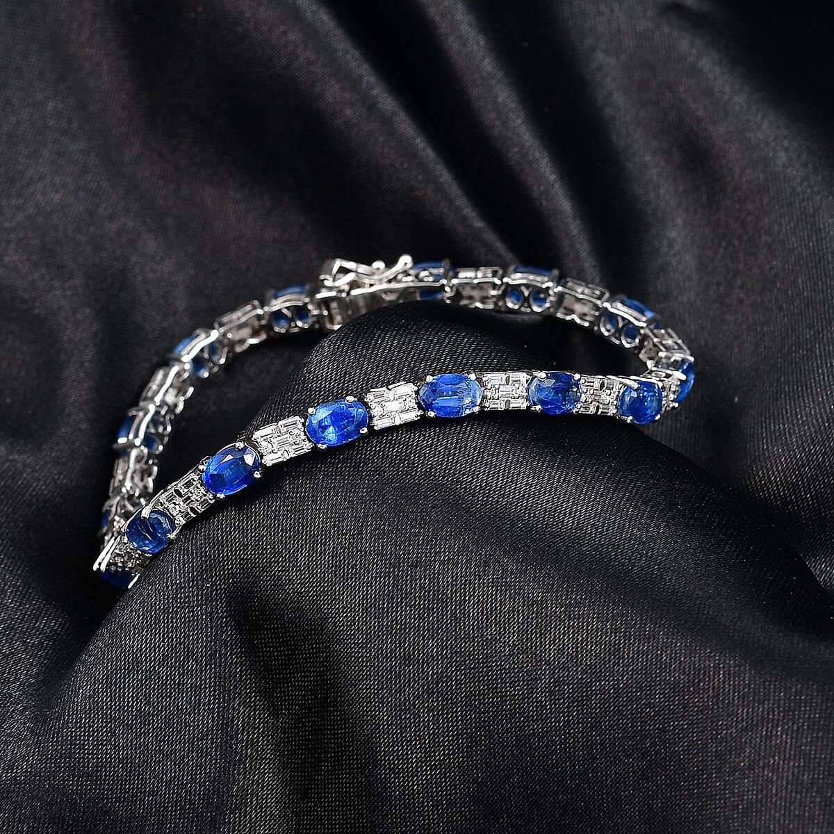 D'Joy Kashmir Kyanite, Moissanite Bracelet in Rhodium Over Sterling Silver 13.20 ctw (8.00 In) image number 1