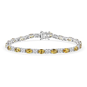 D'Joy Brazilian Heliodor, Moissanite Bracelet in Rhodium Over Sterling Silver 7.90 ctw (7.25 Inches)