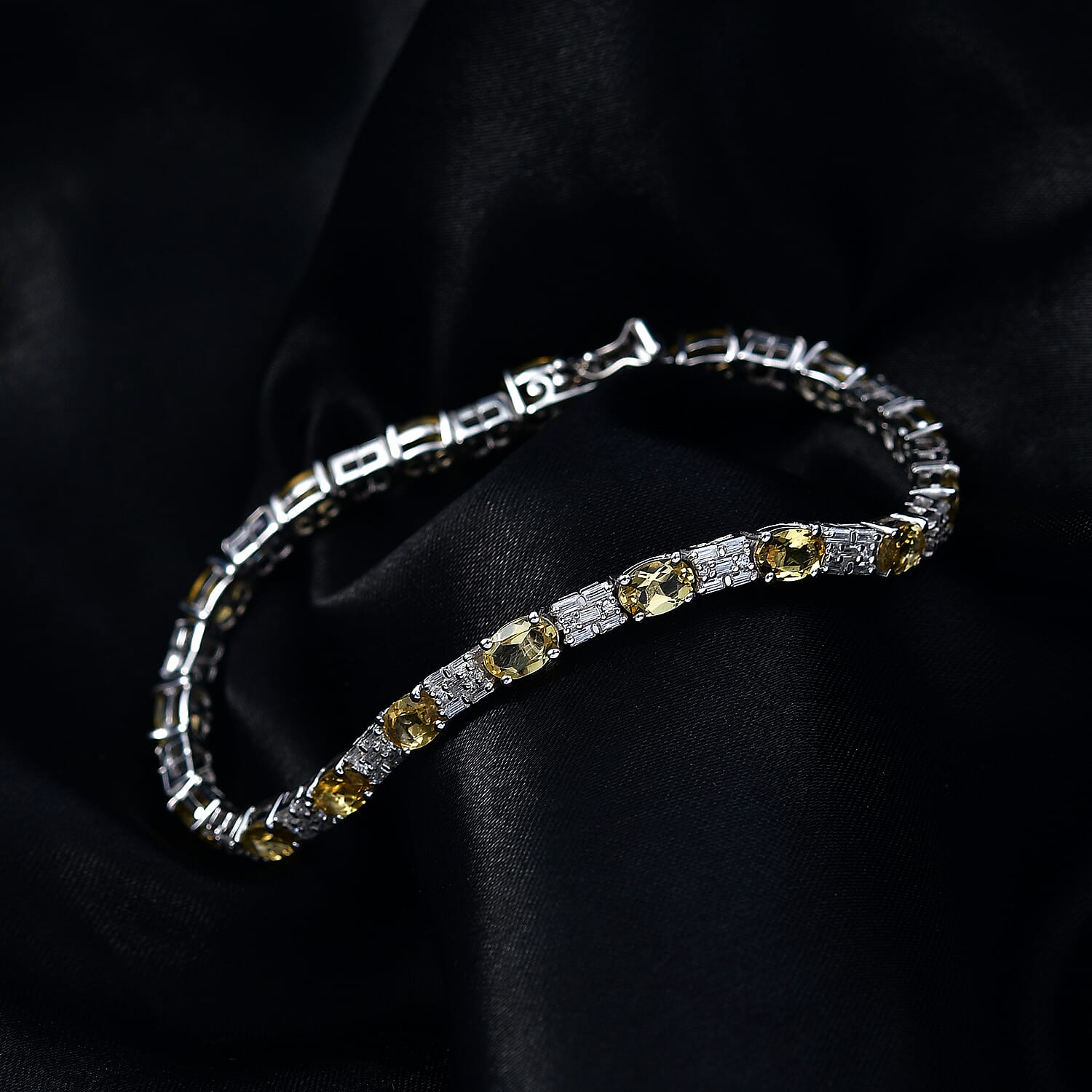 D'Joy Brazilian Heliodor, Moissanite Bracelet in Rhodium Over Sterling Silver 7.90 ctw (7.25 Inches)