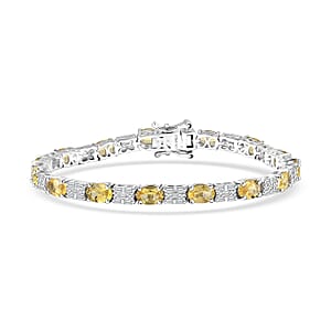 D'Joy Premium Brazilian Heliodor and Moissanite 8.40 ctw Classic Statement Bracelet in Rhodium Over Sterling Silver (6.50 In)
