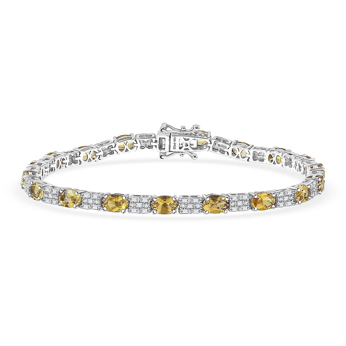 D'Joy Premium Brazilian Heliodor and Moissanite 8.85 ctw Classic Statement Bracelet in Rhodium Over Sterling Silver (8.00 In) image number 0