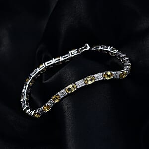 D'Joy Premium Brazilian Heliodor and Moissanite 8.85 ctw Classic Statement Bracelet in Rhodium Over Sterling Silver (8.00 In)