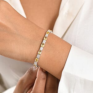 D'Joy Premium Brazilian Heliodor and Moissanite 8.85 ctw Classic Statement Bracelet in Rhodium Over Sterling Silver (8.00 In)