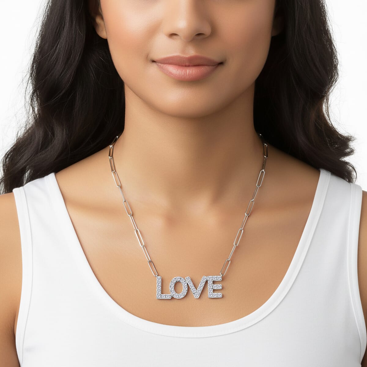 Luxuriant Lab Grown Diamond 1.75 ctw Love Necklace in Sterling Silver 18 Inches image number 2