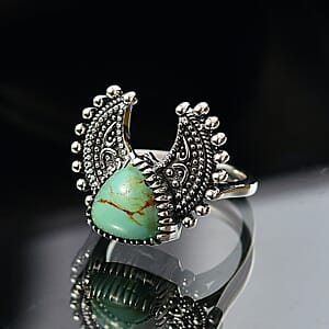 D'Joy Artisan Crafted Royston Turquoise Ring in Black Oxidised Sterling Silver 3.50 ctw (Size 10.0)