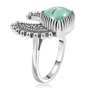 D'Joy Artisan Crafted Royston Turquoise Ring in Black Oxidised Sterling Silver 3.50 ctw (Size 10.0)