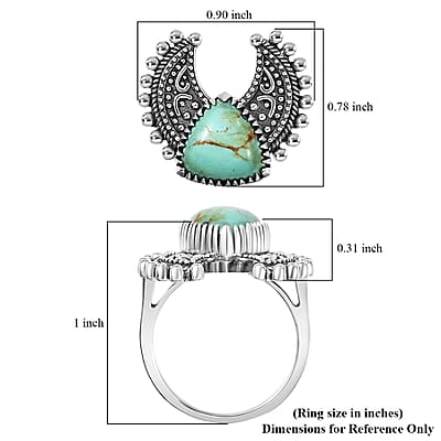 D'Joy Artisan Crafted Royston Turquoise Ring in Black Oxidised Sterling Silver 3.50 ctw (Size 10.0)