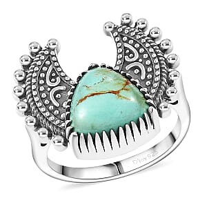 D'Joy Artisan Crafted Premium Royston Turquoise 3.50 ctw Ring in Black Oxidised Sterling Silver (Size 7.0)