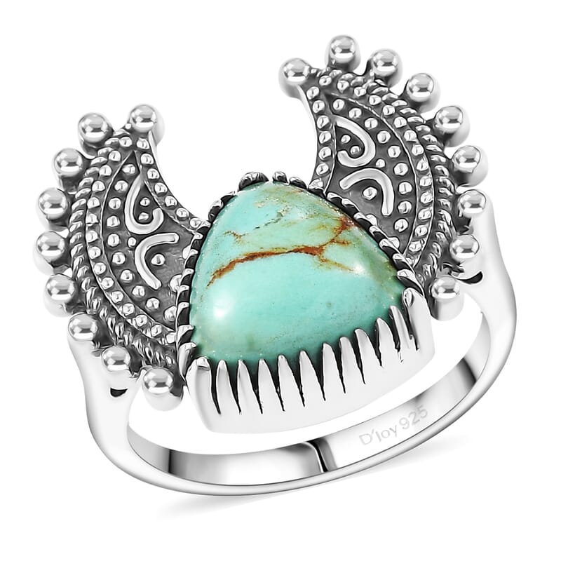 D'Joy Artisan Crafted Royston Turquoise Ring in Black Oxidised Sterling Silver 3.50 ctw (Size 7.0)
