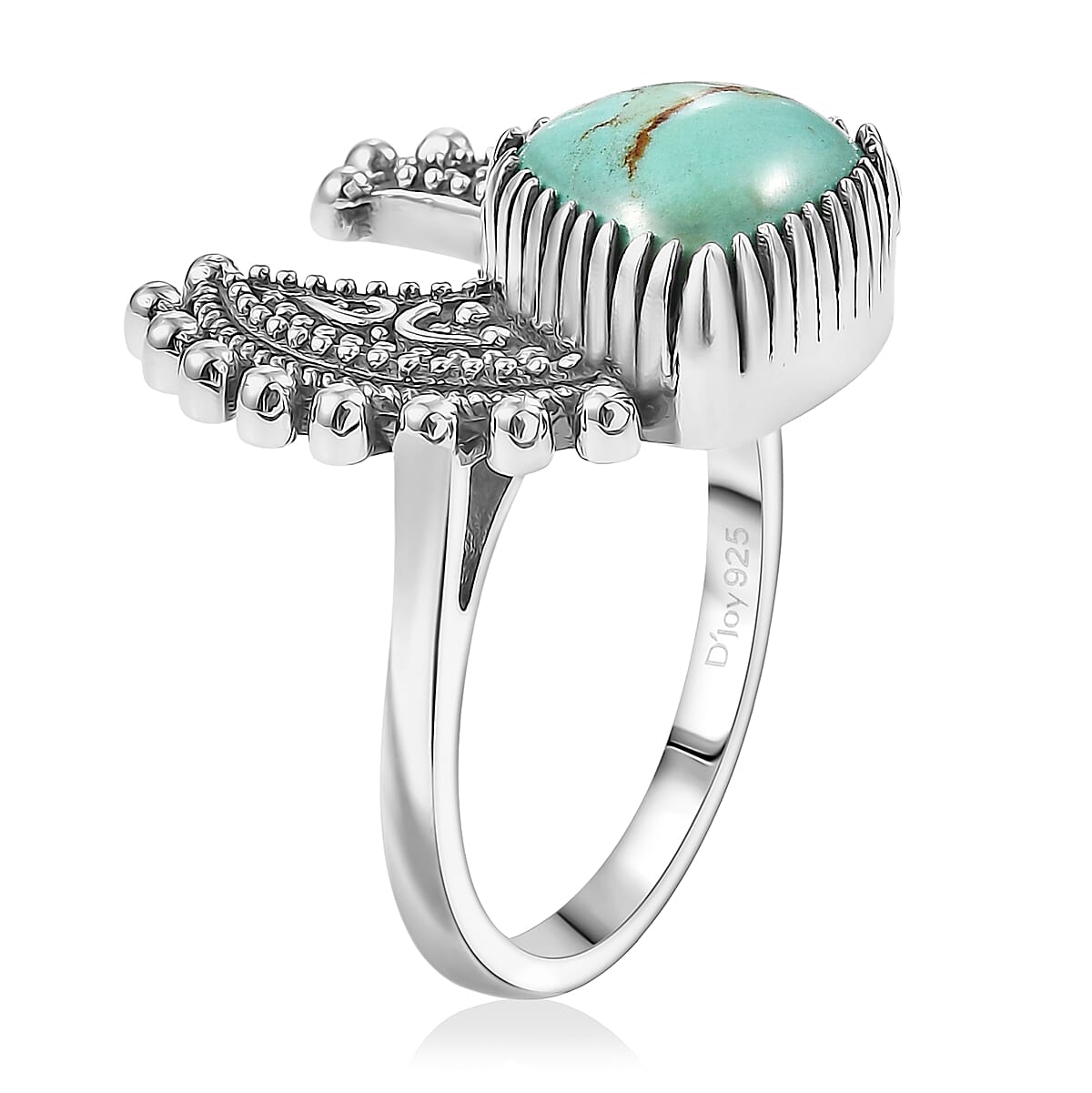 D'Joy Artisan Crafted Royston Turquoise Ring in Black Oxidised Sterling Silver 3.50 ctw (Size 7.0)