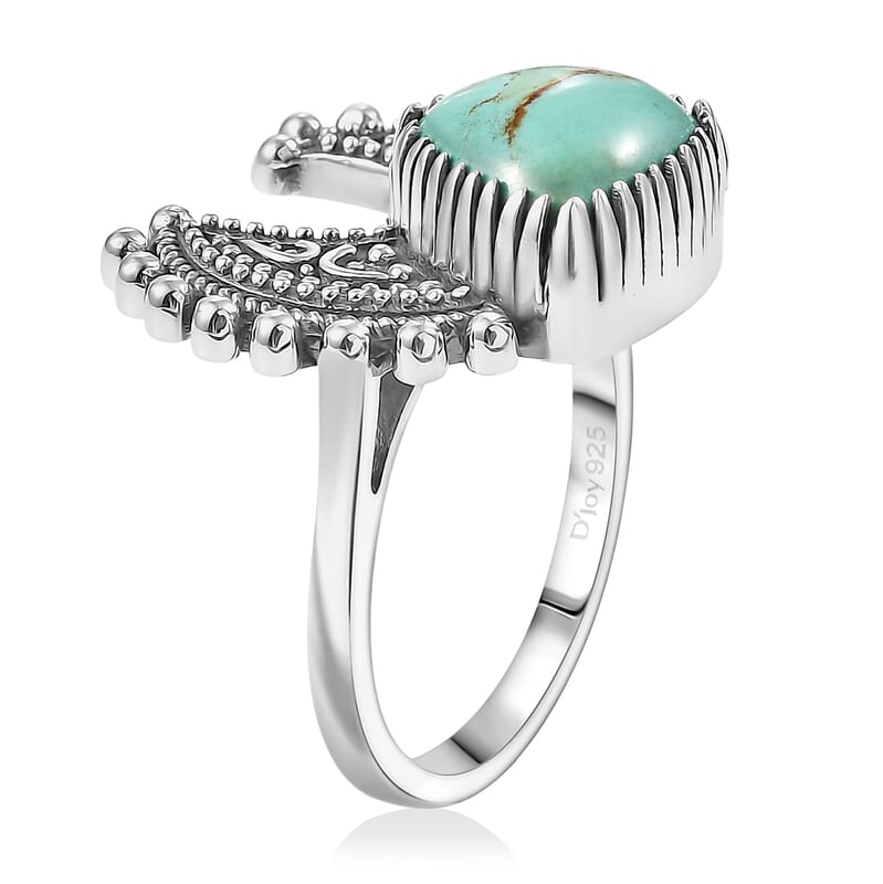 D'Joy Artisan Crafted Royston Turquoise Ring in Black Oxidised Sterling Silver 3.50 ctw (Size 7.0)