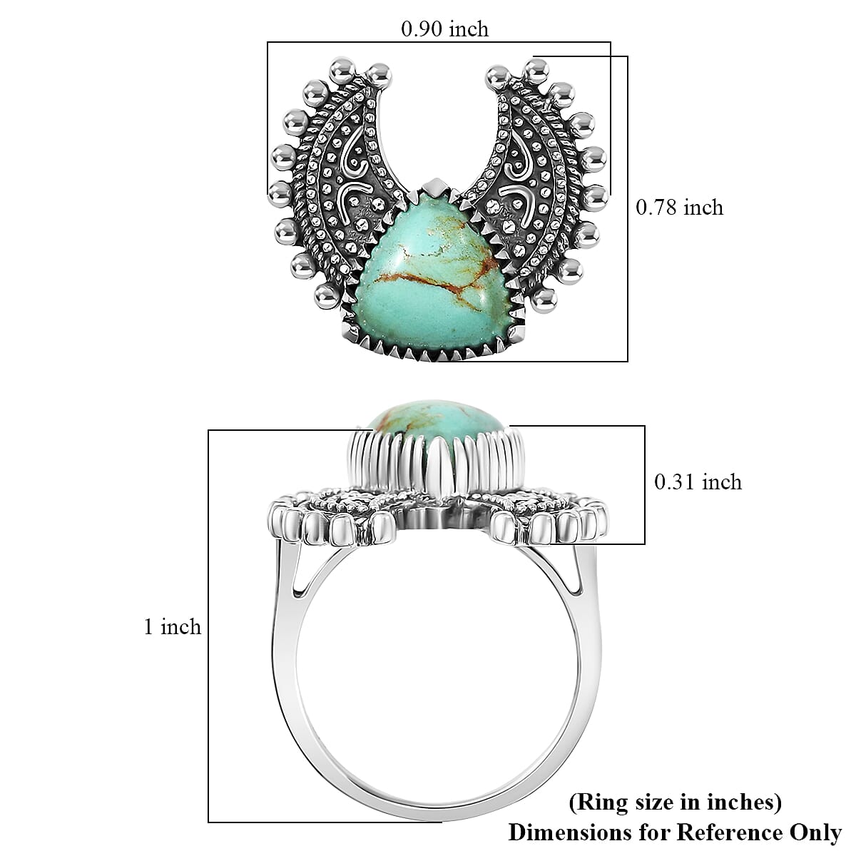 D'Joy Artisan Crafted Royston Turquoise Ring in Black Oxidised Sterling Silver 3.50 ctw (Size 7.0)