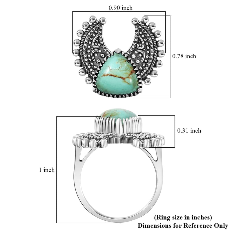 D'Joy Artisan Crafted Royston Turquoise Ring in Black Oxidised Sterling Silver 3.50 ctw (Size 7.0)