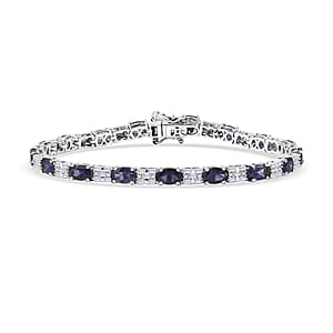 D'Joy Catalina Iolite and Moissanite 8.10 ctw Bracelet in Rhodium Over Sterling Silver (7.25 In)