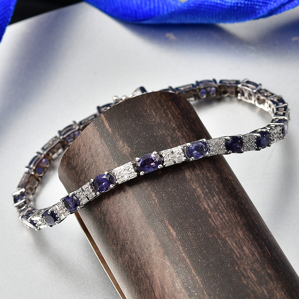 D'Joy Catalina Iolite, Moissanite Bracelet in Rhodium Over Sterling Silver 7.15 ctw (6.50 Inches) image number 1