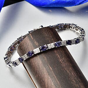 D'Joy Catalina Iolite, Moissanite Bracelet in Rhodium Over Sterling Silver 7.15 ctw (6.50 Inches)