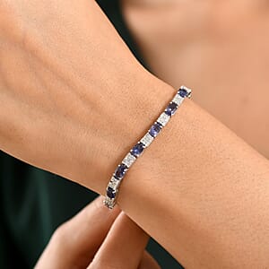 D'Joy Catalina Iolite, Moissanite Bracelet in Rhodium Over Sterling Silver 7.15 ctw (6.50 Inches)
