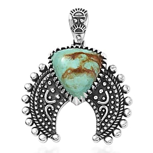 D'Joy Artisan Crafted Premium Royston Turquoise 3.60 ctw Pendant in Black Oxidised Sterling Silver