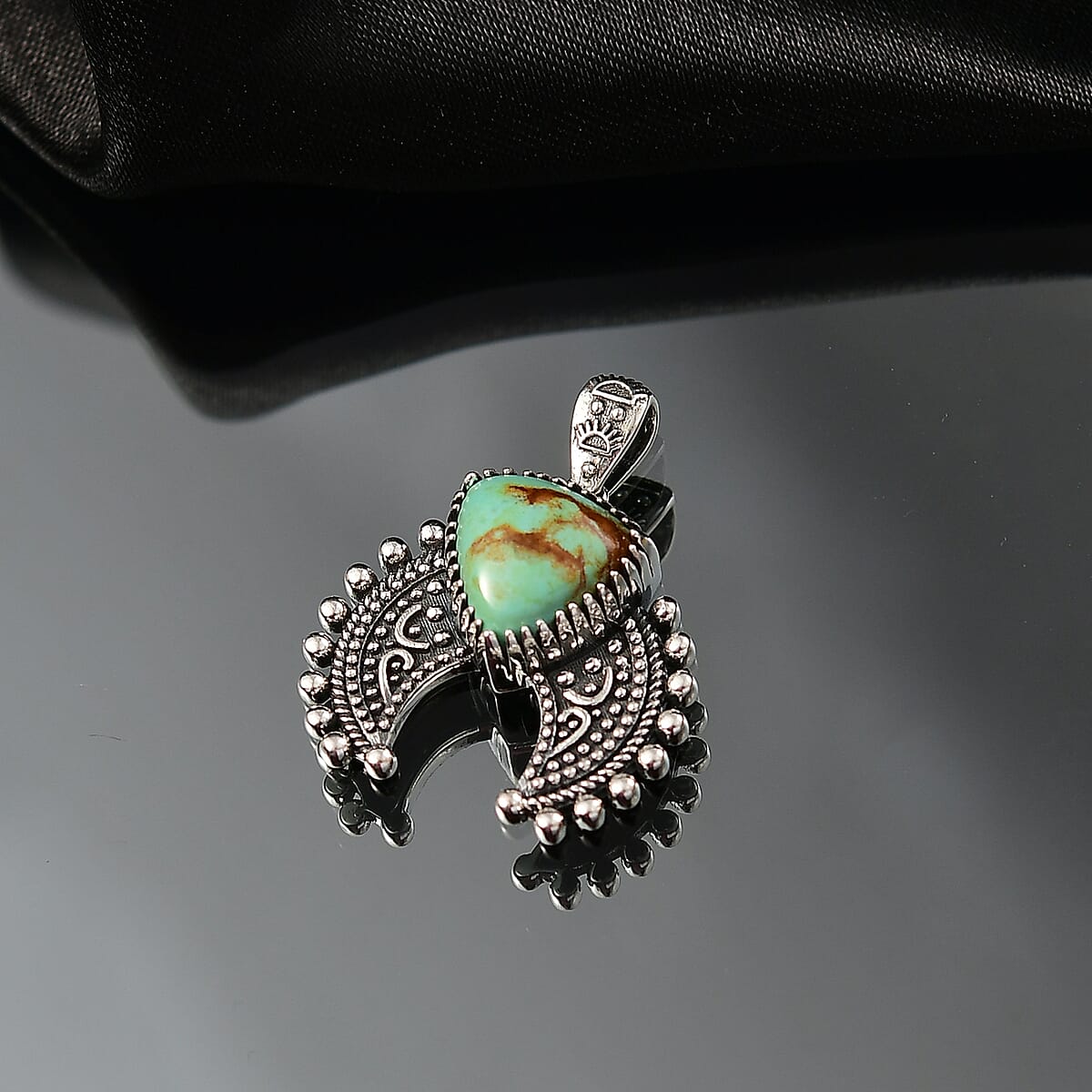 D'Joy Artisan Crafted Premium Royston Turquoise 3.60 ctw Pendant in Black Oxidised Sterling Silver image number 1