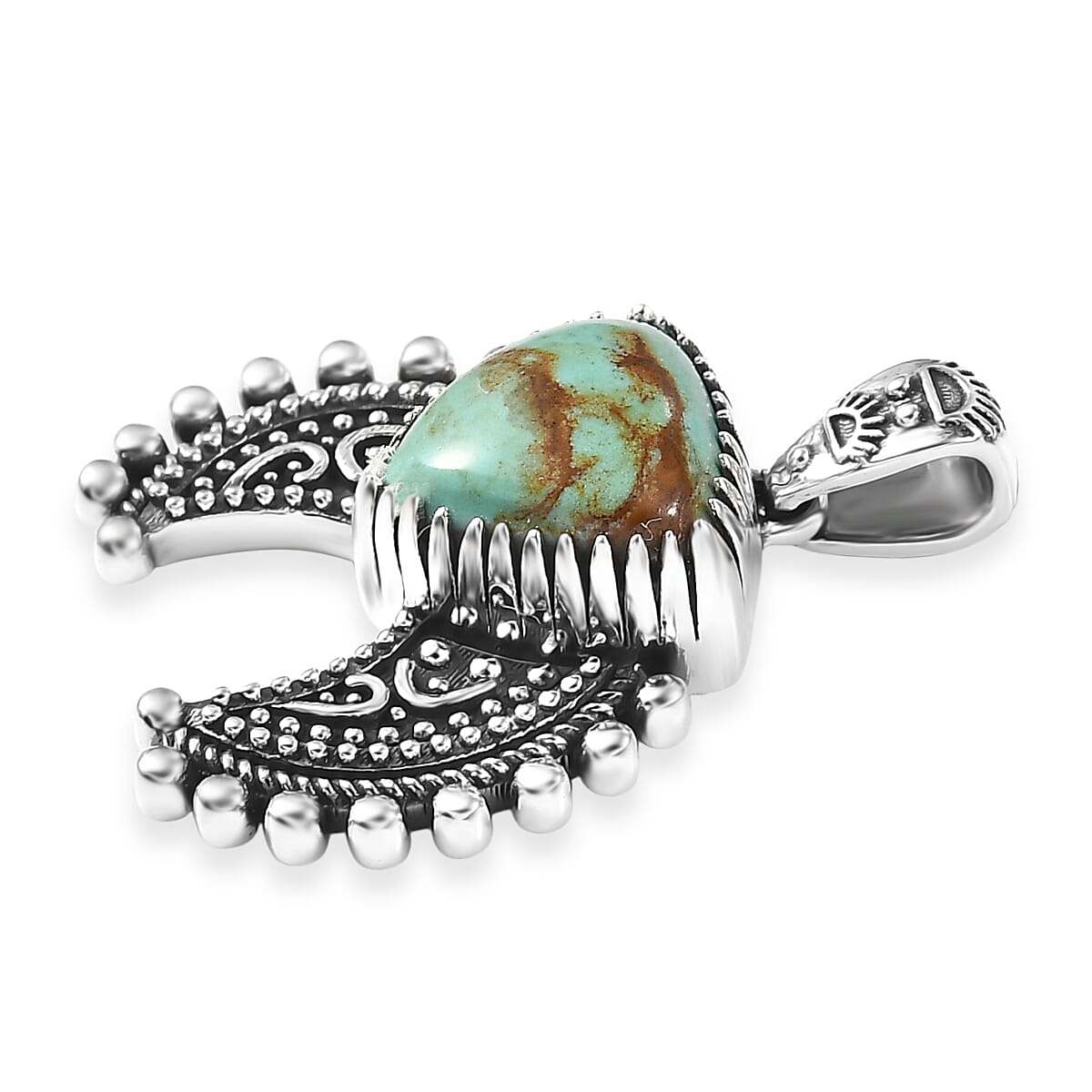 D'Joy Artisan Crafted Premium Royston Turquoise 3.60 ctw Pendant in Black Oxidised Sterling Silver image number 3