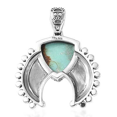 D'Joy Artisan Crafted Royston Turquoise Pendant without Chain in Oxidised Sterling Silver 3.60 ctw