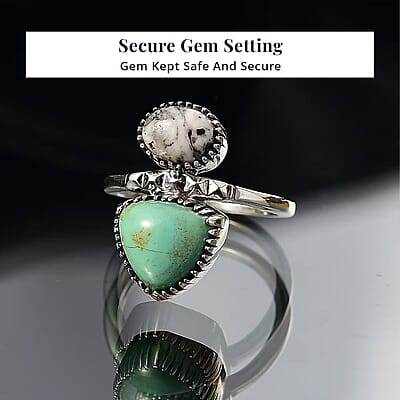 D'Joy Artisan Crafted Royston Turquoise, White Buffalo Ring in Black Oxidised Sterling Silver 4.70 ctw (Size 10.0)