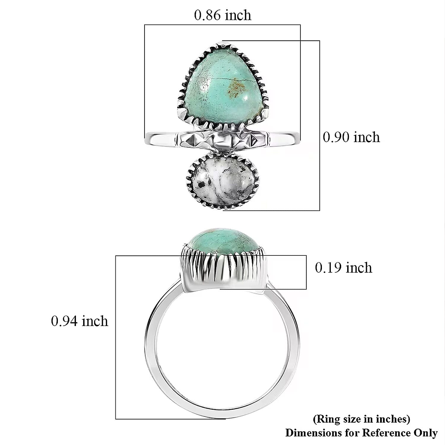 D'Joy Artisan Crafted Royston Turquoise, White Buffalo Ring in Black Oxidised Sterling Silver 4.70 ctw (Size 10.0)