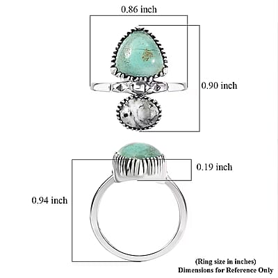 D'Joy Artisan Crafted Royston Turquoise, White Buffalo Ring in Black Oxidised Sterling Silver 4.70 ctw (Size 10.0)
