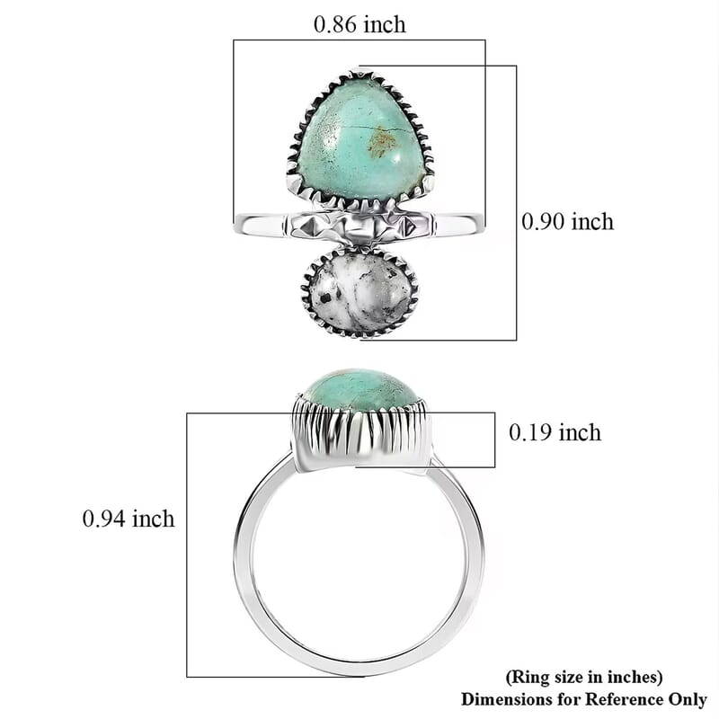 D'Joy Artisan Crafted Royston Turquoise, White Buffalo Ring in Black Oxidised Sterling Silver 4.70 ctw (Size 10.0)