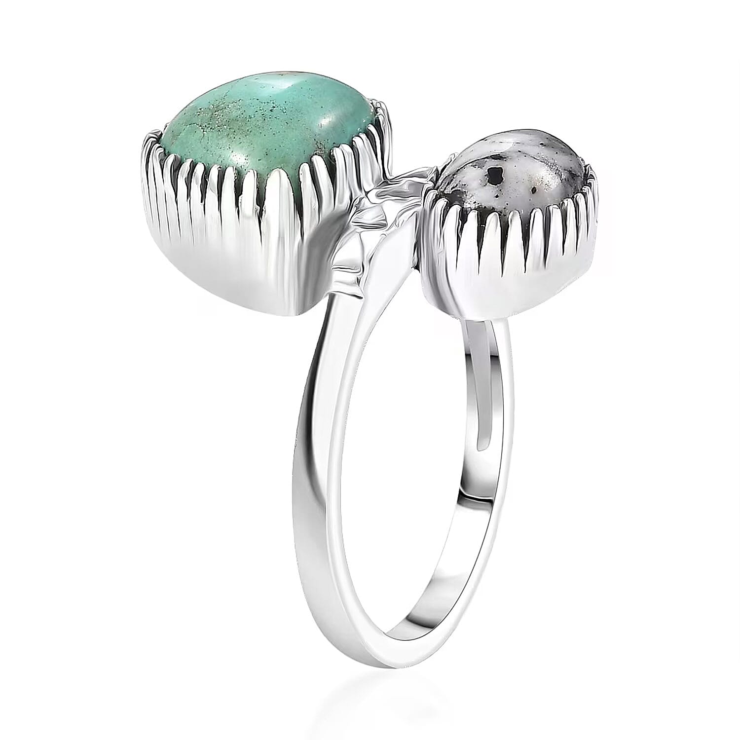 D'Joy Artisan Crafted Royston Turquoise, White Buffalo Ring in Black Oxidised Sterling Silver 4.70 ctw (Size 10.0)